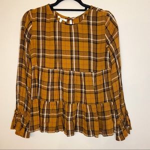 MAURICES ORANGE AND BLACK LONG SLEEVE FLOWY BLOUSE
